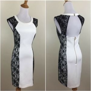 Guess Size 10 White Scuba BodyCon Dress with Black Lace Sides Modern Fit